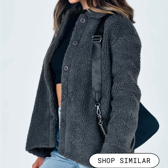 Princess Polly grey sherpa sherpa jacket/  shacket size S/M - Picture 3 of 10